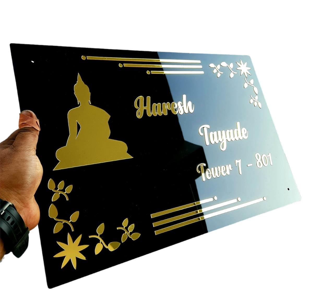 Nestivahome Customized Self Adhesive Name Plate | Black Engraving Sheet With Font Plate color Options | Name Plate For Home, Office & Outdoor Entrance 12...