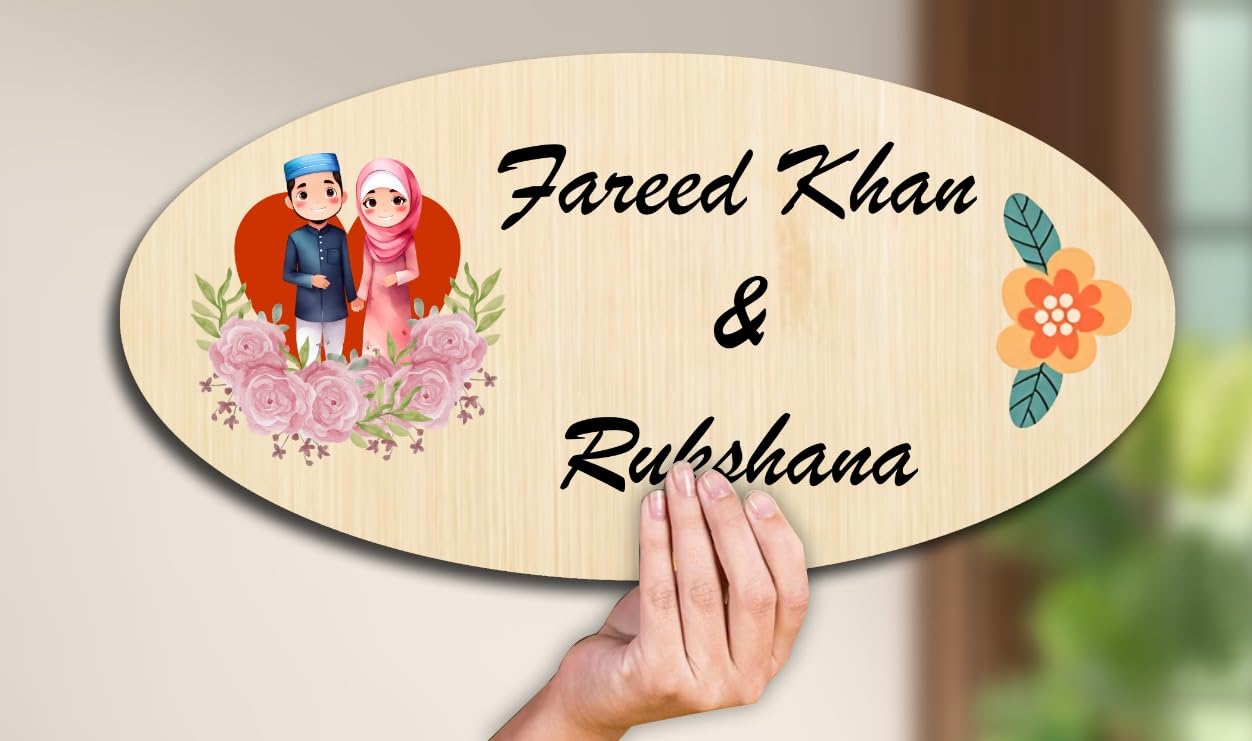 Wooden Customized Name Plate Hanging for Home/Office/Shop Entrance Door Decoration | Door Name Plate | Perfect for gifts (Size, 12x6 In)