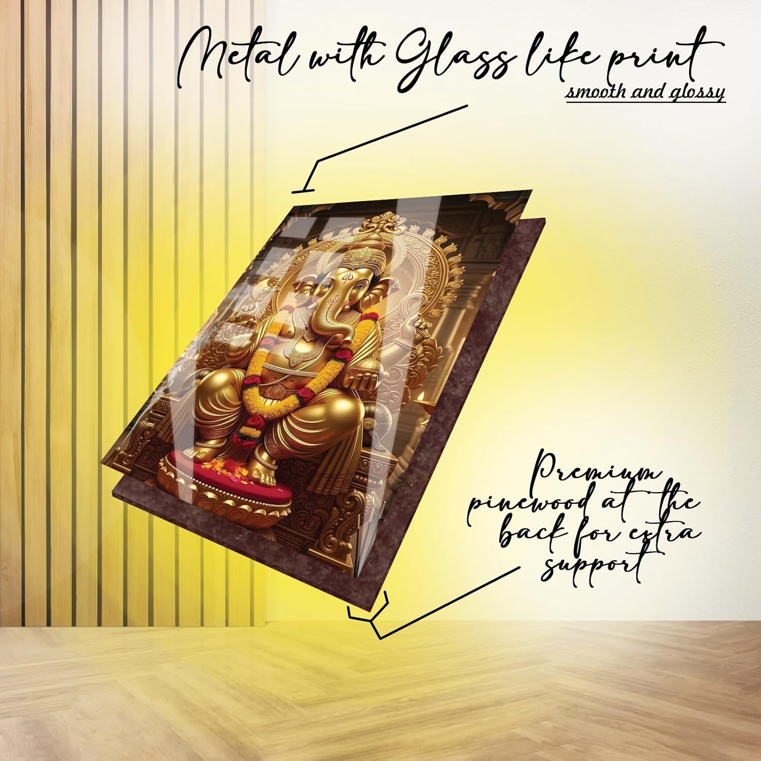 NestivaHome Premium Hindu God Wall Art Set of 3 – Lakshmi, Ganesha & Kubera Photo Frames for Home Décor | Spiritual Wall Hanging Paintings for Living Room, Pooja Room & Office | Gold Religious Poster Prints (12x8 Inches Each)