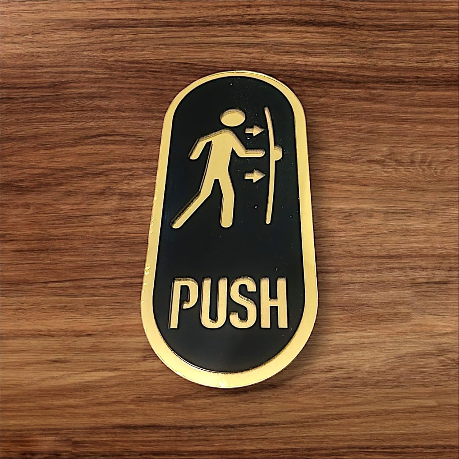 NestivaHome 7 x 3-Inch Round Self-Adhesive Door Sign: Pull/Push Black and Gold Acrylic Sticker for Cafes, Shops, Hospitals, Schools, Offices, Business Stores, Hotels, and Restaurants