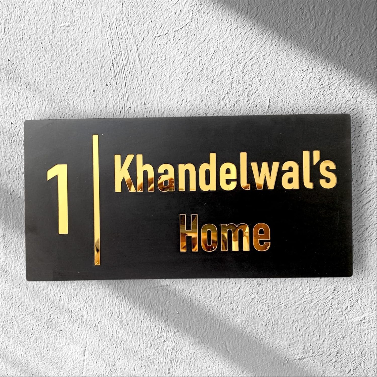 NestivaHome Customized Plate for Home Entrance, Door Name Plate With Font Plate color Options | Name Plate For Home, Office & Outdoor Entrance| Color - Black & Gold | Size 30 cms x 15 cms