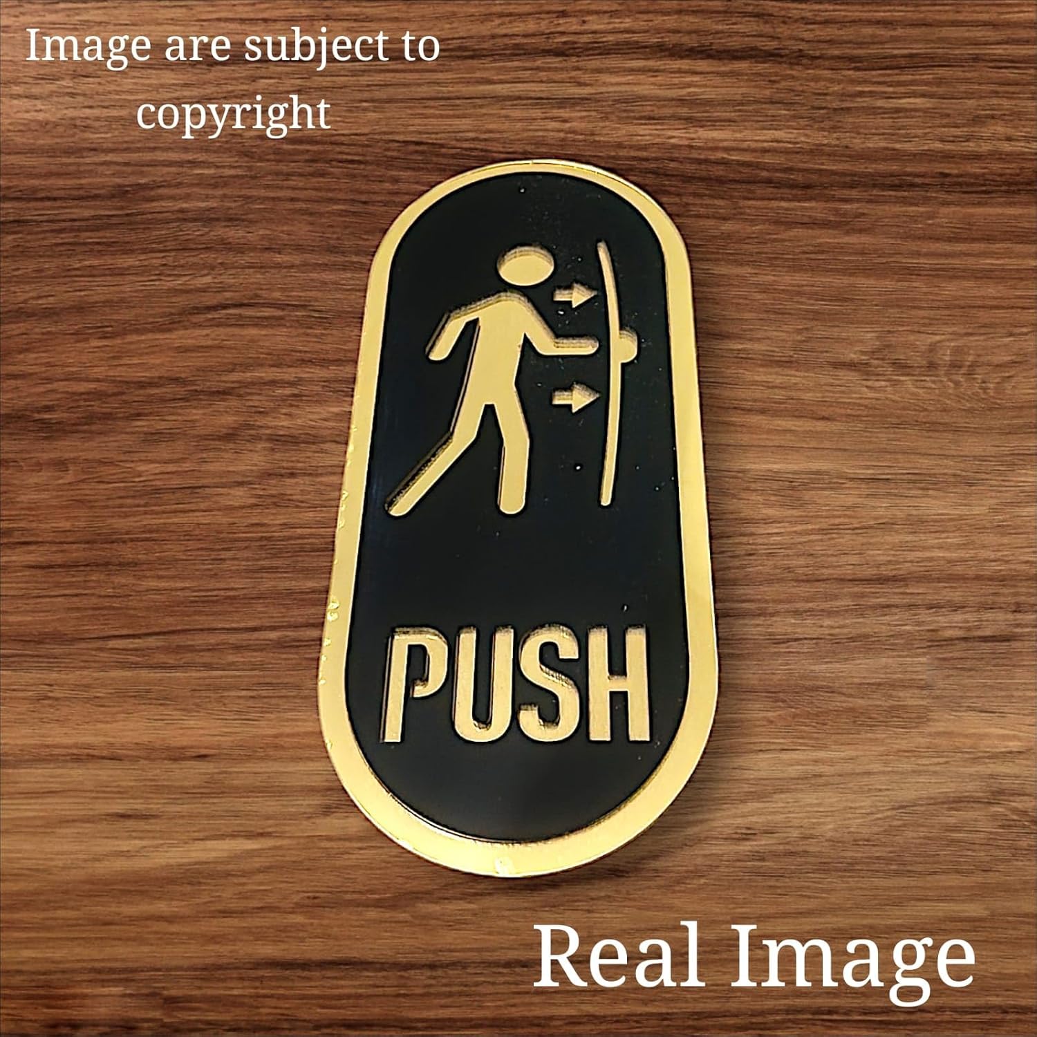 NestivaHome 7 x 3-Inch Round Self-Adhesive Door Sign: Pull/Push Black and Gold Acrylic Sticker for Cafes, Shops, Hospitals, Schools, Offices, Business Stores, Hotels, and Restaurants